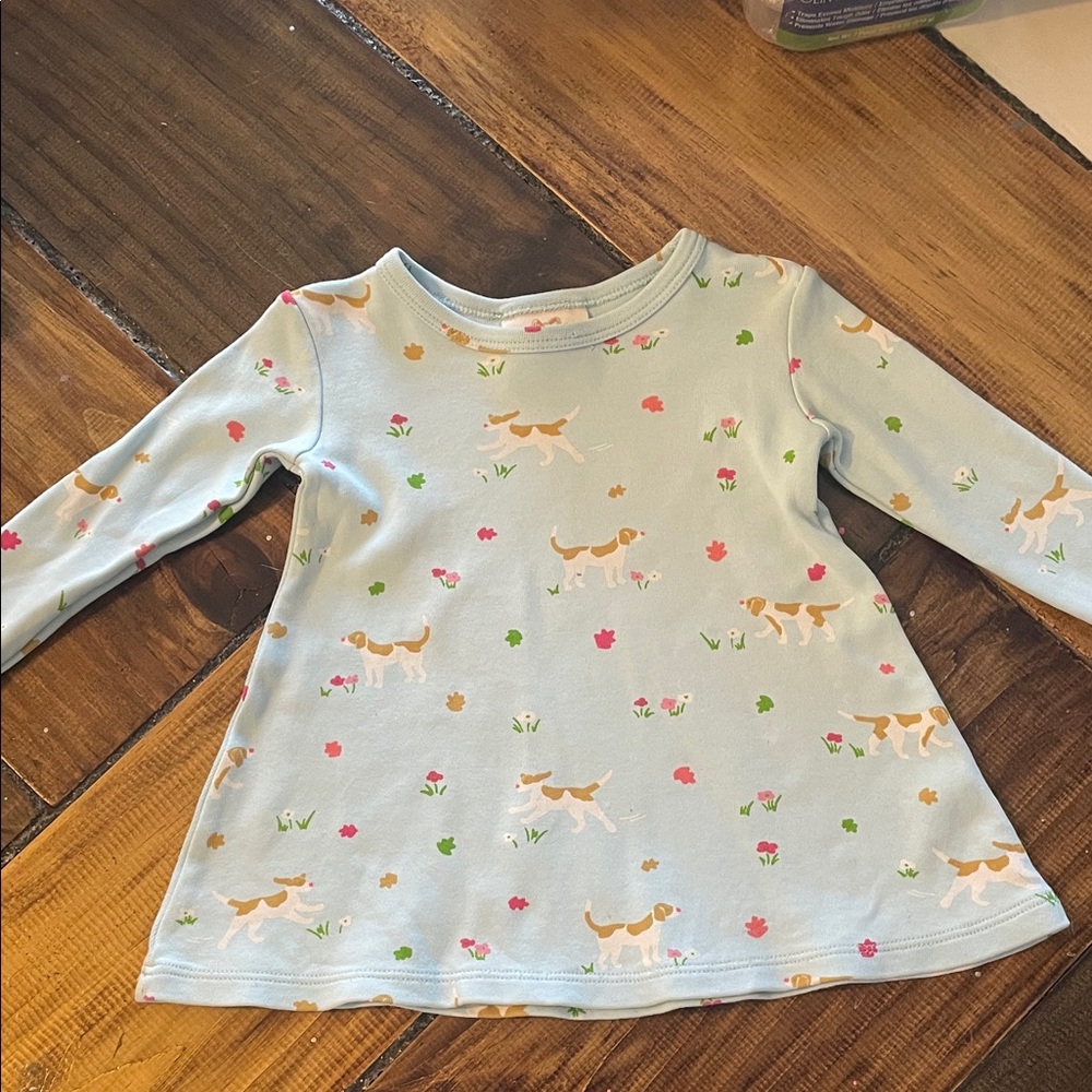 The Beaufort Bonnet Company Light Blue Dog and Flower Print Long Sleeve Tee